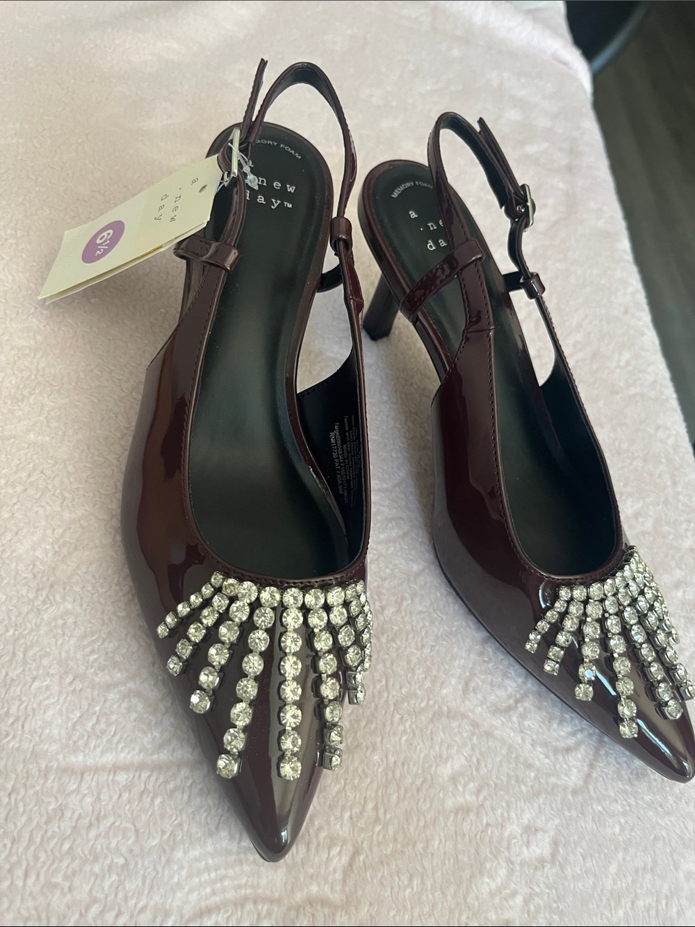 a new day Burgundy Patent Slingback Heels with Crystal Fringe